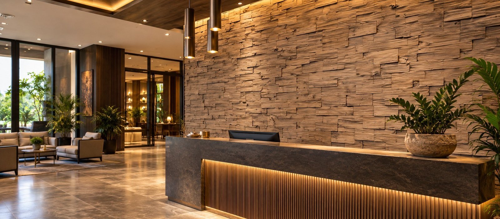 Ahşap Dokulu Otel Lobisi Konsepti