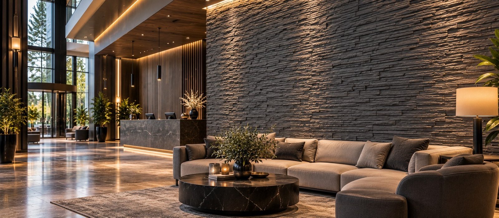 Taş Duvarlı Otel Lobisi Konsepti